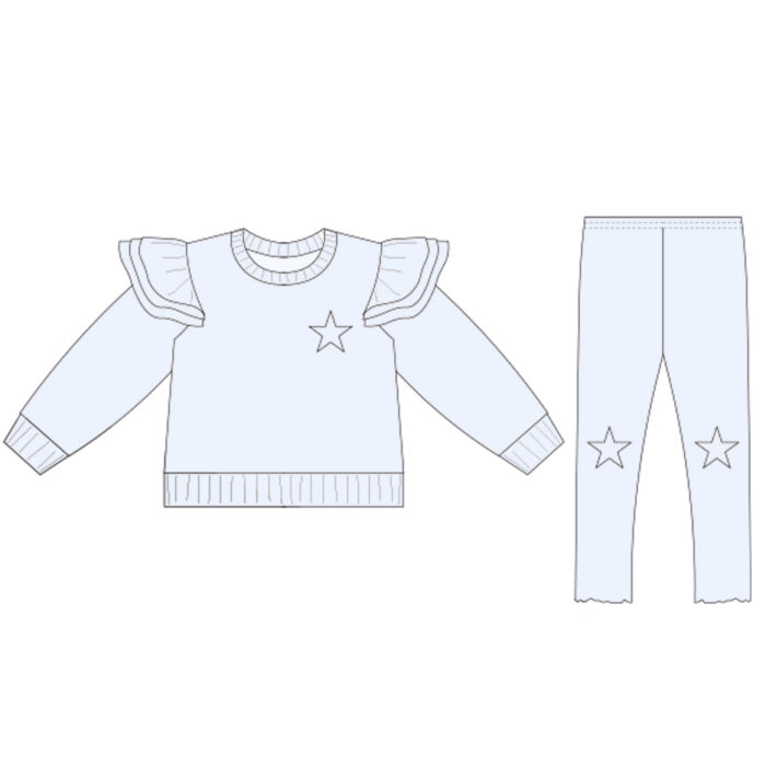 Girls three-layer flying sleeve top and Pants 2 piece set