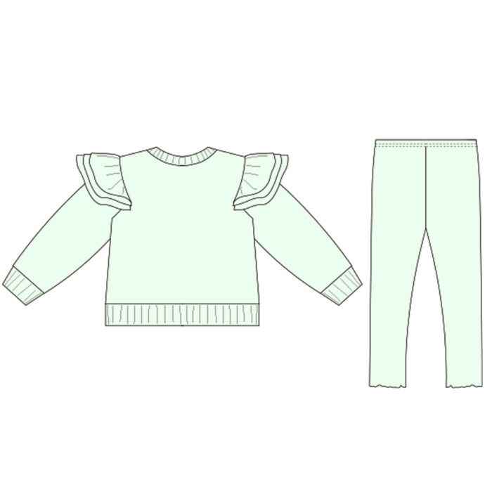 Girls three-layer flying sleeve top and Pants 2 piece set