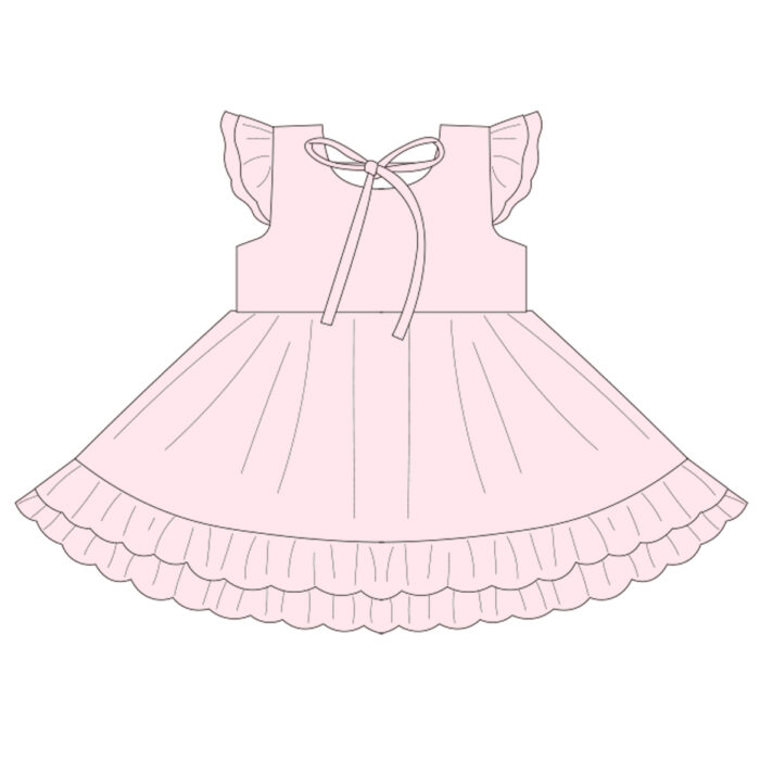 Kid Girls Fluffy Sleeve Dresses With Bow-Knot