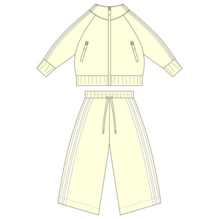 Children's Ribbed Long Sleeve Zipper Sweatshirt Wide-Leg Pants Suit