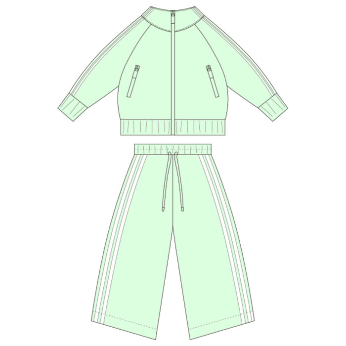 Children's Ribbed Long Sleeve Zipper Sweatshirt Wide-Leg Pants Suit