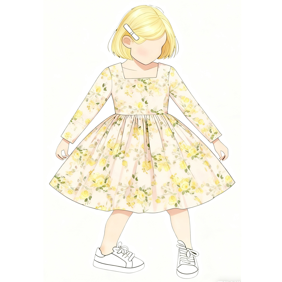 Custom Floral Long Sleeve Kids Twirl Dress Custom Floral Long Sleeve Kids Twirl Dress