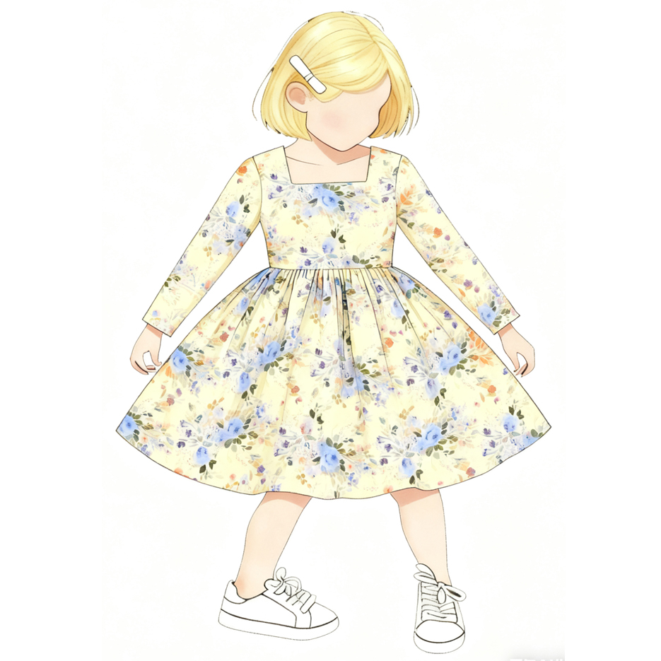 Custom Floral Long Sleeve Kids Twirl Dress Custom Floral Long Sleeve Kids Twirl Dress