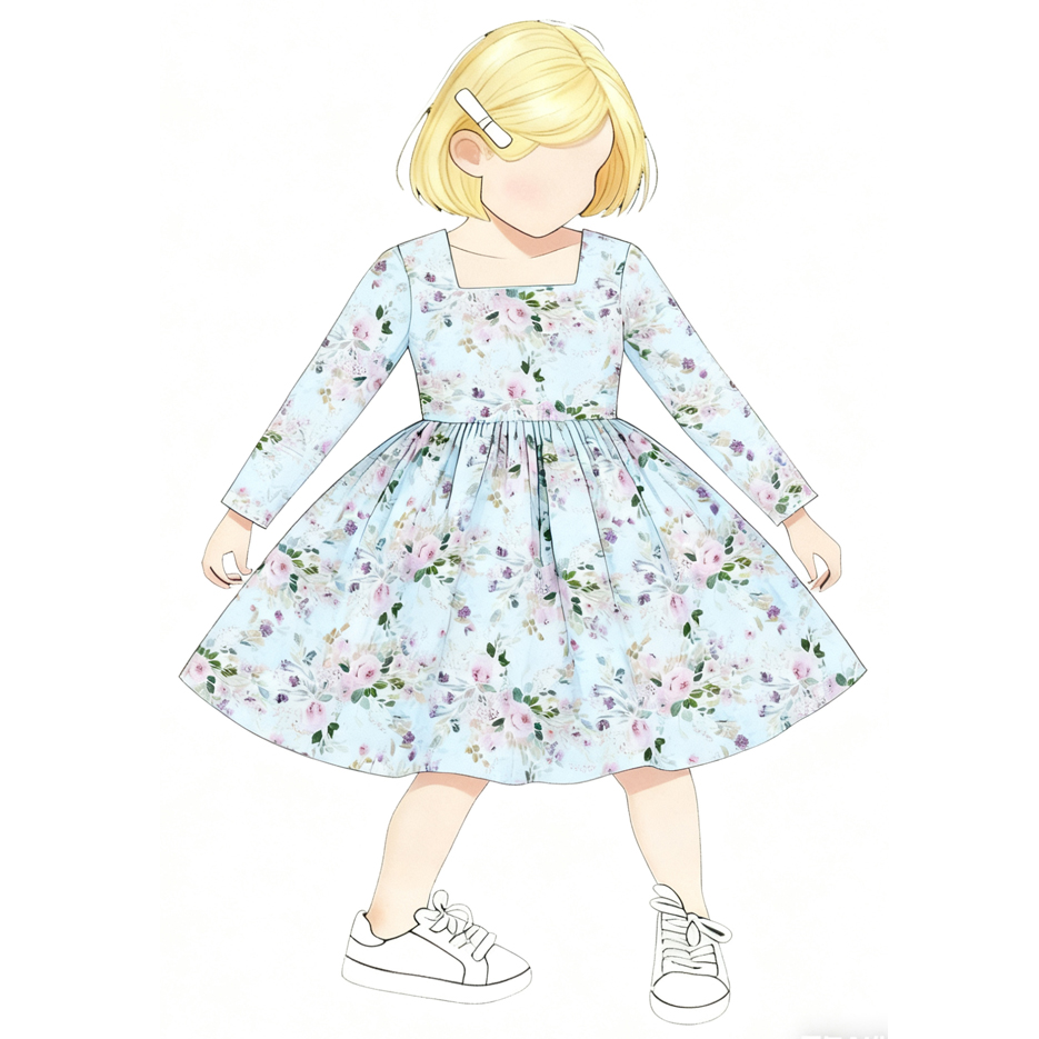 Custom Floral Long Sleeve Kids Twirl Dress Custom Floral Long Sleeve Kids Twirl Dress