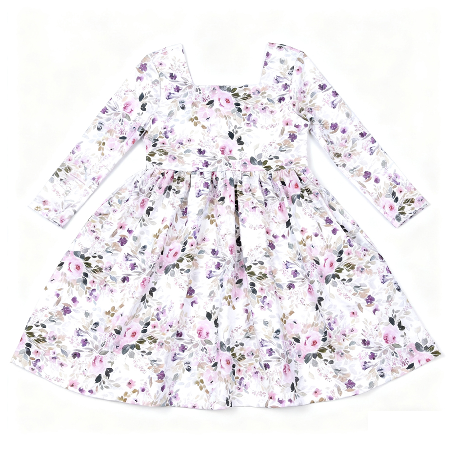 Custom Floral Long Sleeve Kids Twirl Dress Custom Floral Long Sleeve Kids Twirl Dress