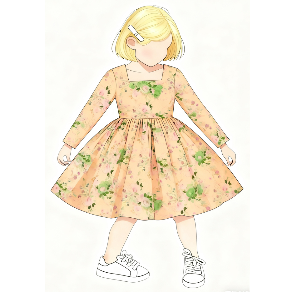 Custom Floral Long Sleeve Kids Twirl Dress Custom Floral Long Sleeve Kids Twirl Dress