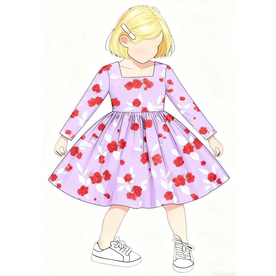 Custom Floral Long Sleeve Kids Twirl Dress Custom Floral Long Sleeve Kids Twirl Dress