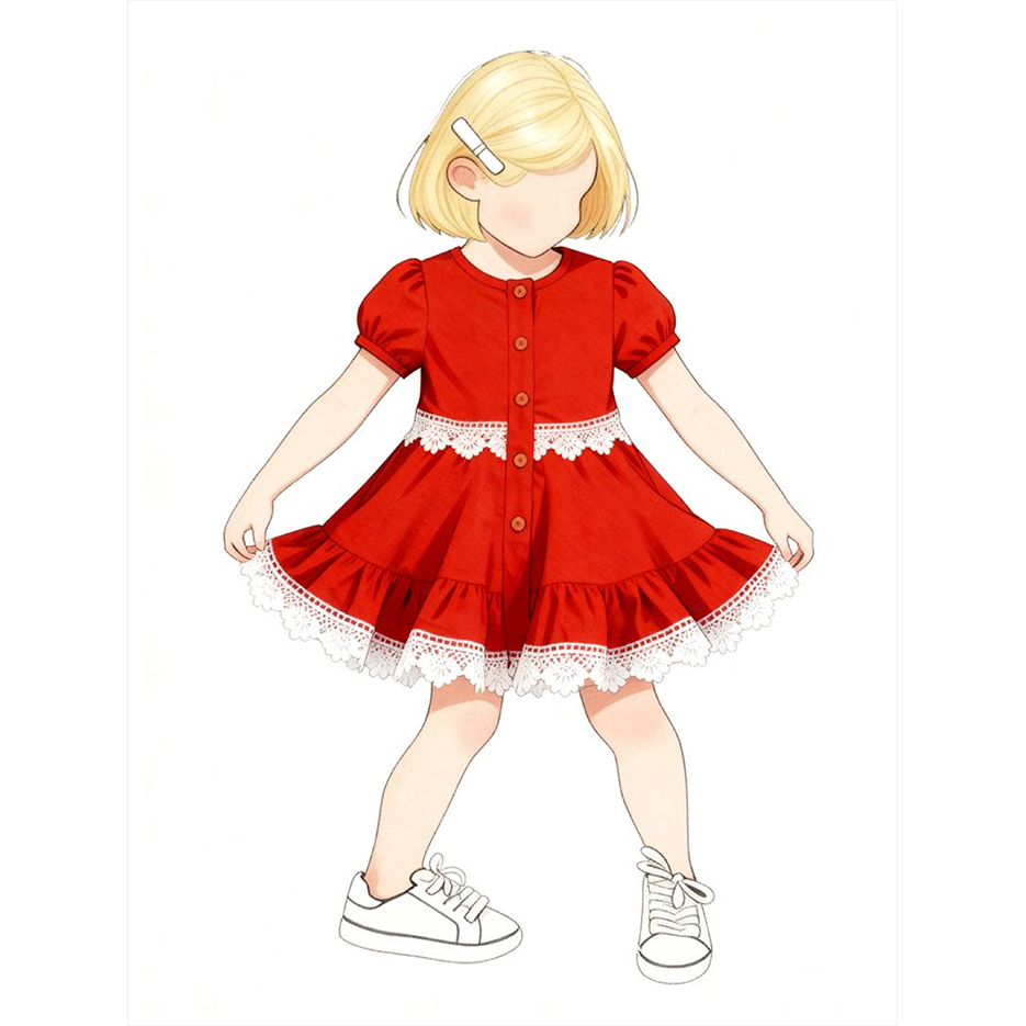 Custom Lace-Trim Cotton Girl Dress Custom Lace-Trim Cotton Girl Dress