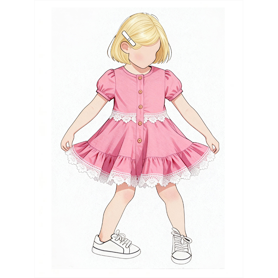 Custom Lace-Trim Cotton Girl Dress Custom Lace-Trim Cotton Girl Dress