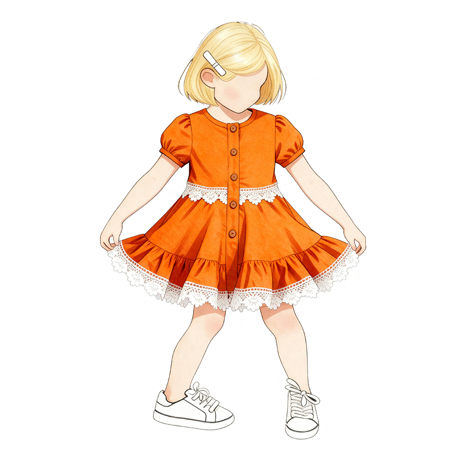 Custom Lace-Trim Cotton Girl Dress Custom Lace-Trim Cotton Girl Dress