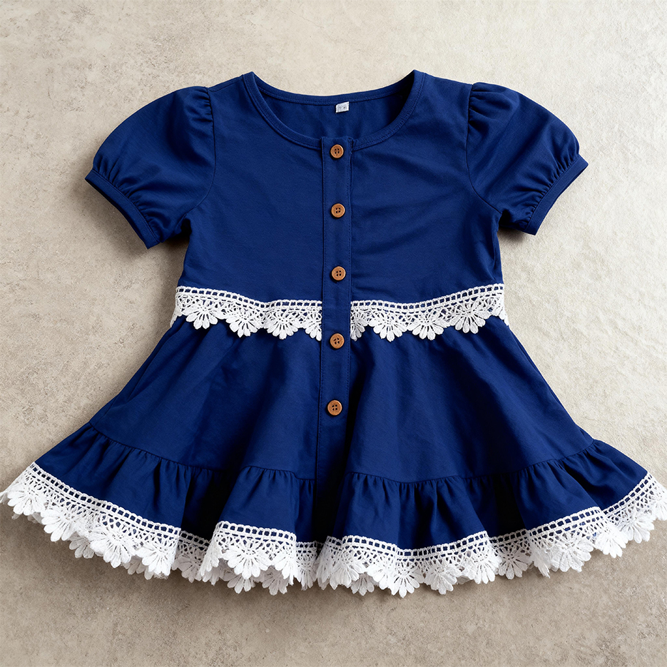 Custom Lace-Trim Cotton Girl Dress Custom Lace-Trim Cotton Girl Dress