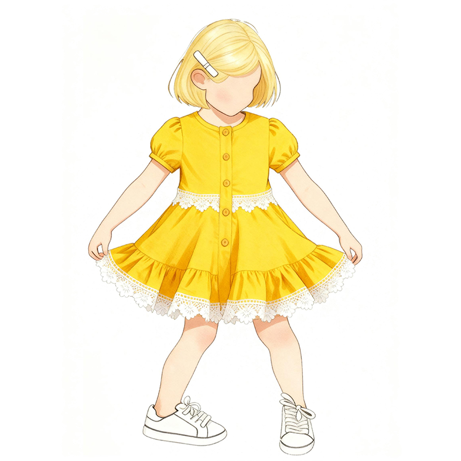 Custom Lace-Trim Cotton Girl Dress Custom Lace-Trim Cotton Girl Dress