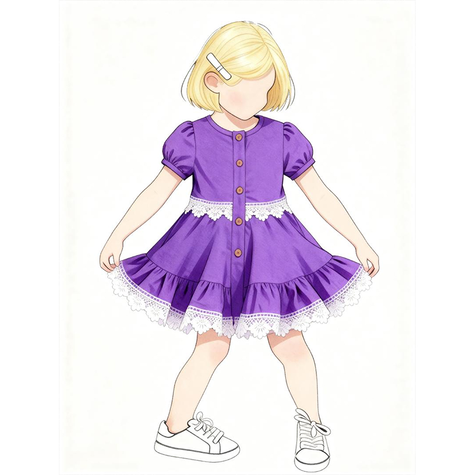 Custom Lace-Trim Cotton Girl Dress Custom Lace-Trim Cotton Girl Dress