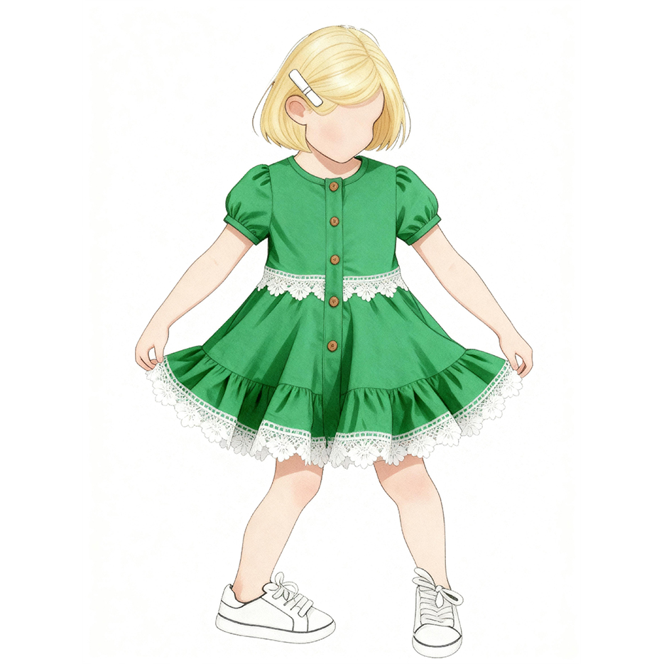Custom Lace-Trim Cotton Girl Dress Custom Lace-Trim Cotton Girl Dress