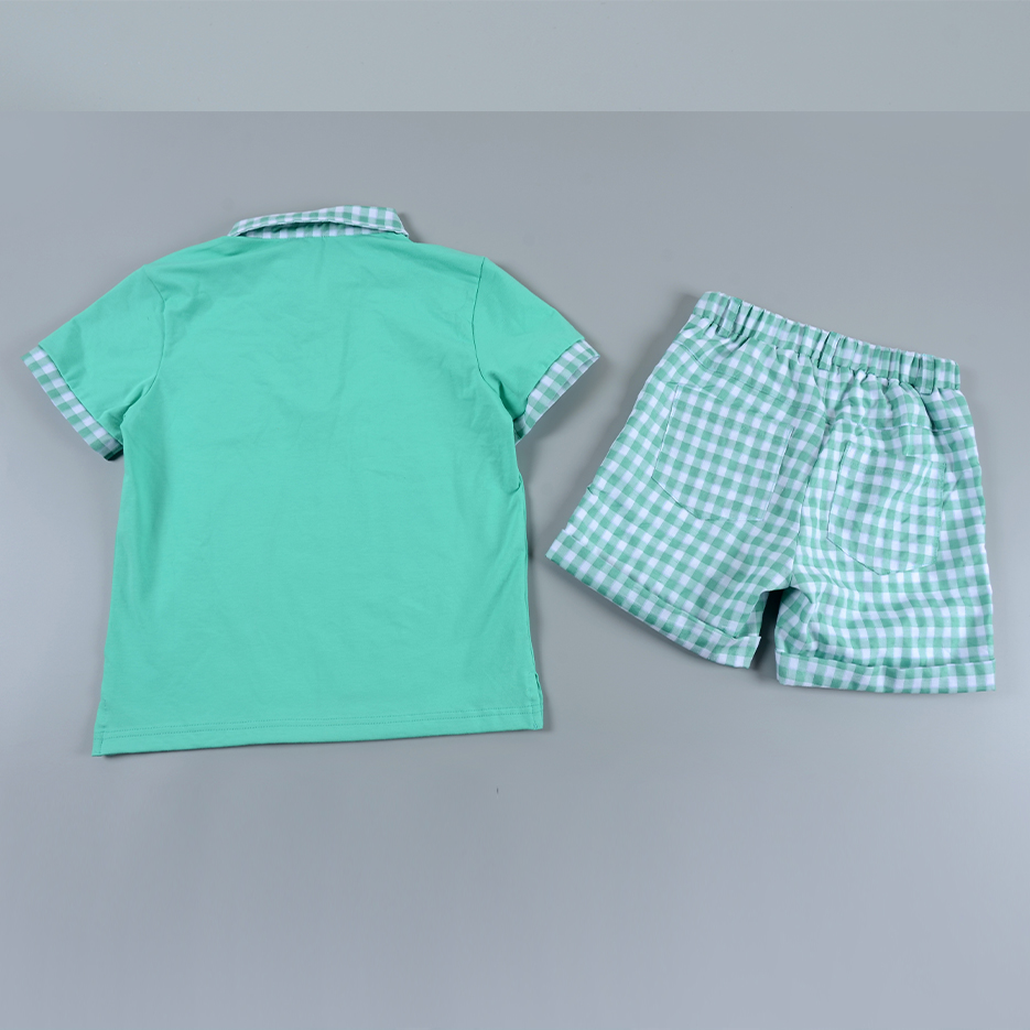 Custom OEM Boys Gingham Preppy Easter Polo Set Outfit
