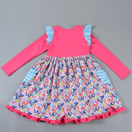 Custom Girls Print & Stripe Ruffle Accents Pocket Dress
