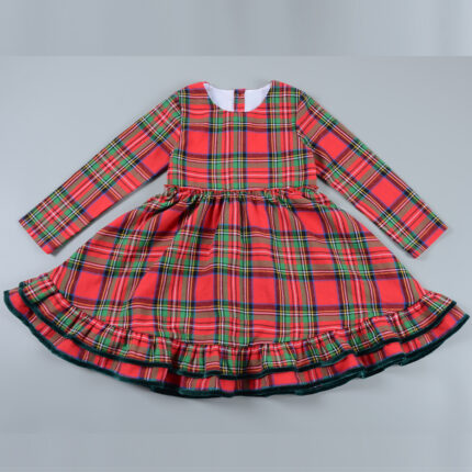 Private Label Manufacturer Custom Girls Velvet Trim Dress