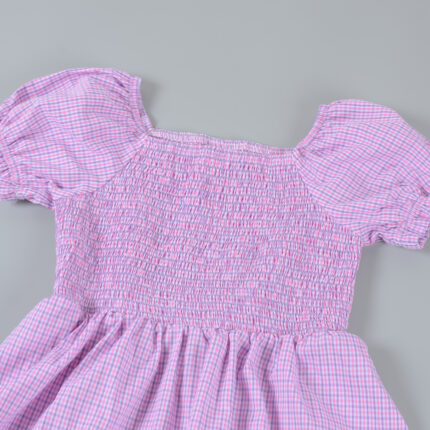 Custom OEM Puff Sleeve Summer Cotton Girls Smocked Dress