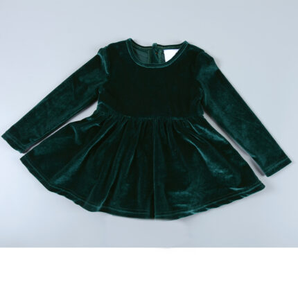 OEM Private Label Girls Velvet Long Sleeve Back Button Holiday Dress