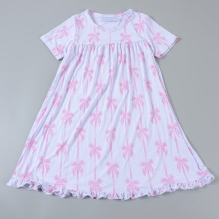 Private Label Sleepwear Manufacturer Girls Soft Bamboo Bow Print Nightgown