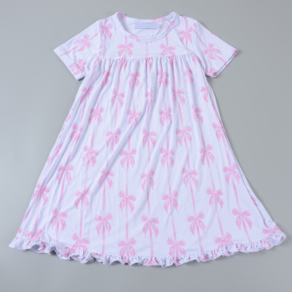 Private Label Sleepwear Manufacturer Girls Soft Bamboo Bow Print Nightgown