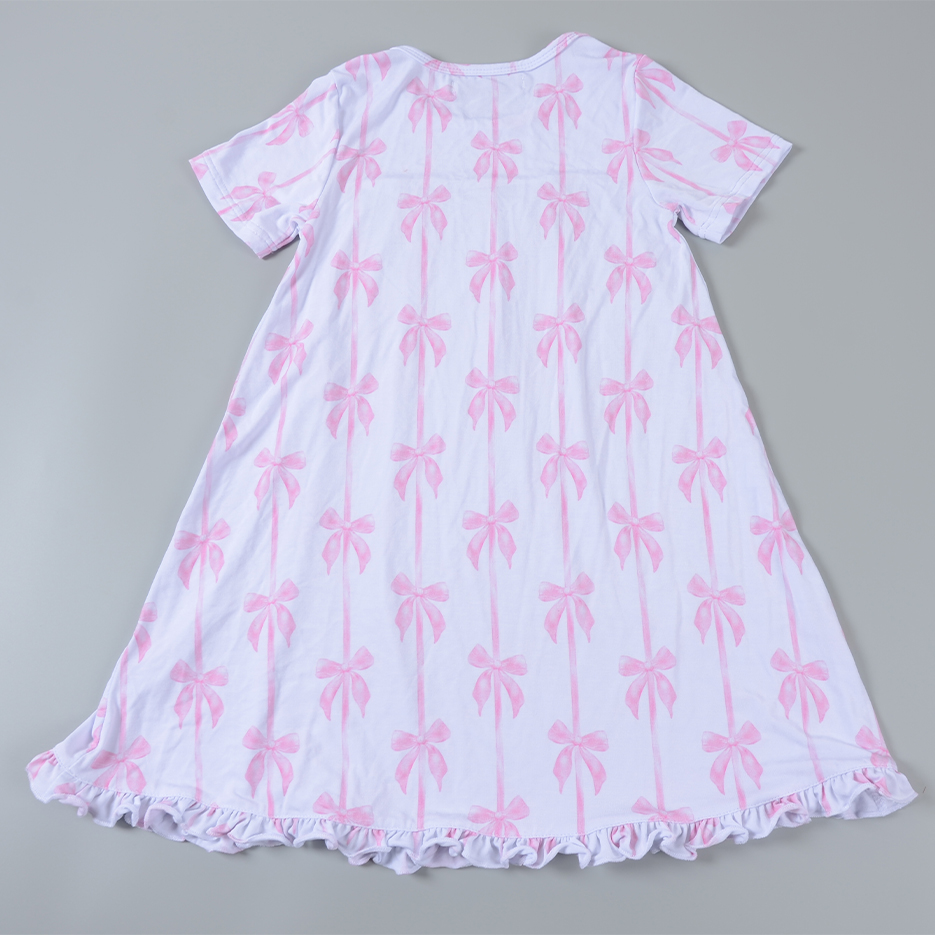 Private Label Sleepwear Manufacturer Girls Soft Bamboo Bow Print Nightgown