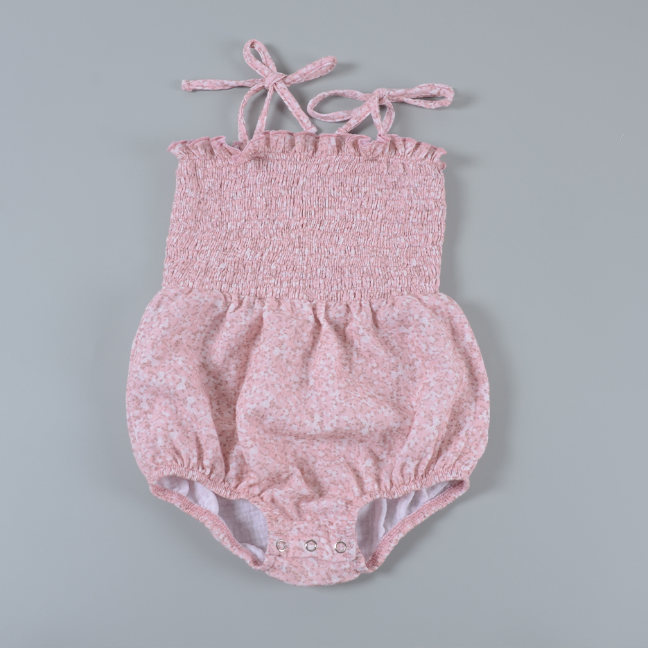 Custom Baby Girl Smocked Tie-Shoulder Bubble Romper