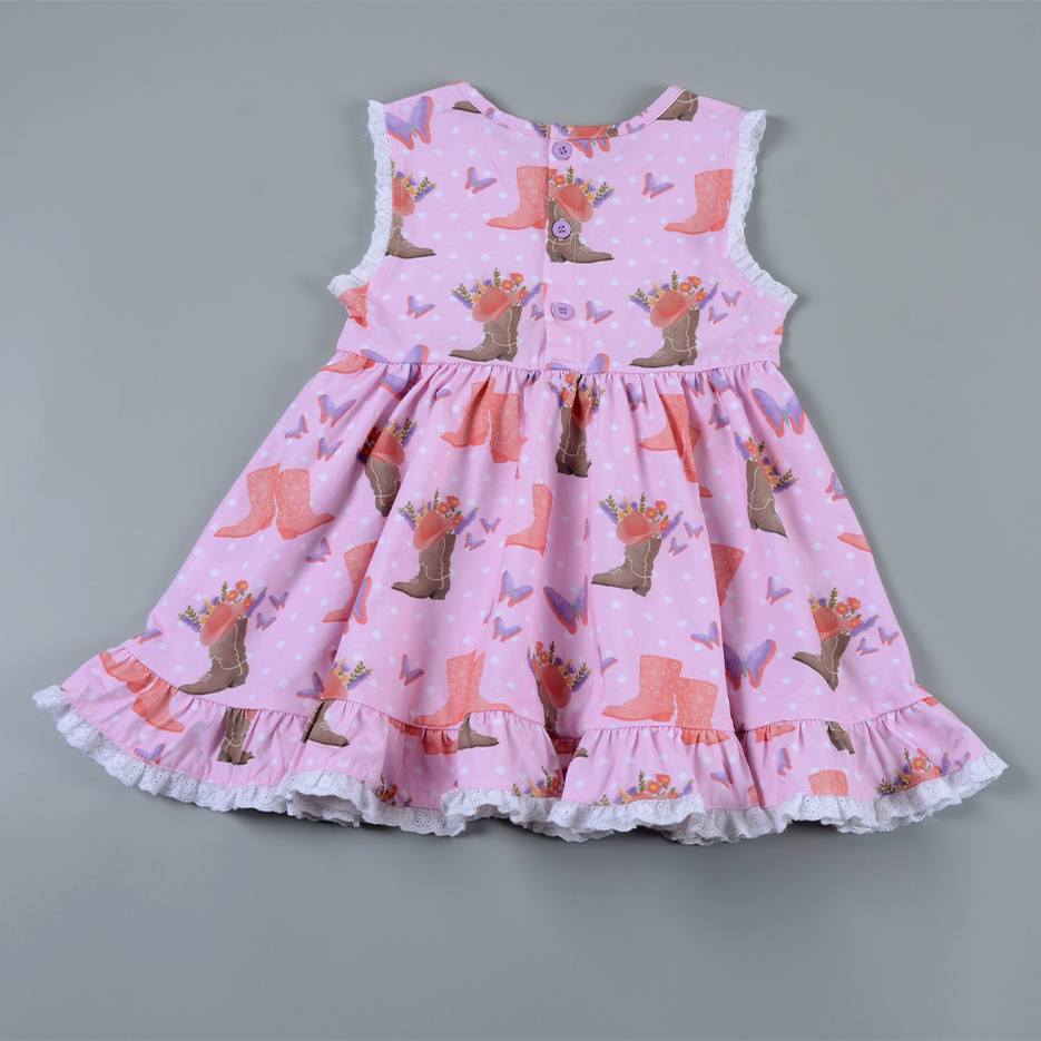 Factory Custom Girls Printed Boho Ruffle Boutique Lace Trimmed Sundress